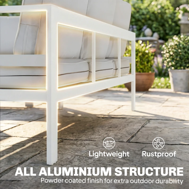 Outsunny 5 Pieces Aluminium Garden Furniture Set with Olefin Cushions, Extra Deep Outdoor Garden Sofa Set, White