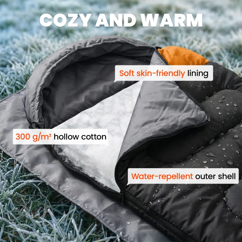 Outsunny Sleeping Bag for Adults, Lightweight & Compact Sleeping Bag, 3 Seasons, Grey