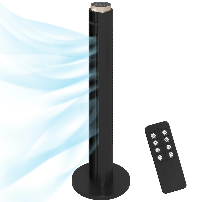 HOMCOM Tower Fan with WiFi App Control, Standing Floor Fan with 3 Speed 4 Modes, 12 Hour Timer and Night Light Black
