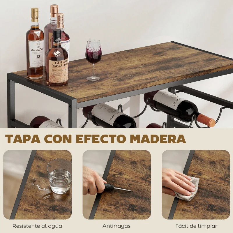 HOMCOM Botellero para 30 Botellas de 6 Niveles con Encimera de Efecto Madera Estilo Industrial 59x30x88,5 cm Marrón Rústico