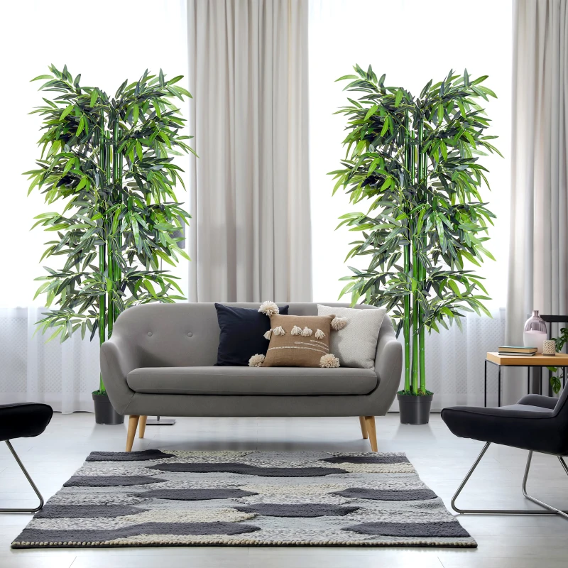 Outsunny Lot de 2 Bambous Artificiel XXL 1,80H m arbre artificiel 1105 Feuilles denses réalistes Pot Inclus Noir Vert