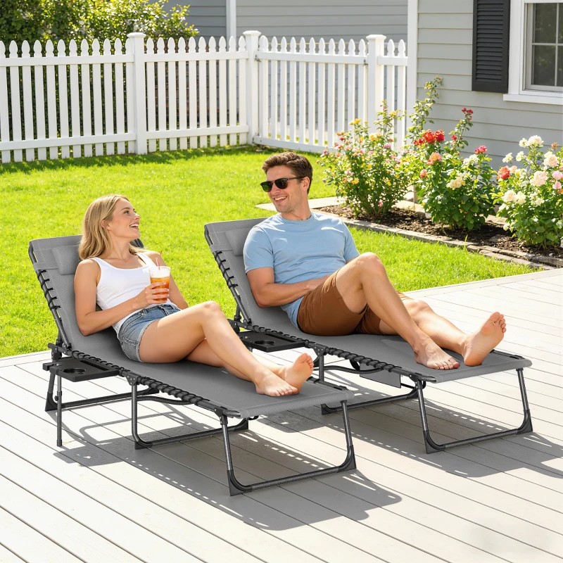 Outsunny Five-Position Reclining Sun Loungers Set of 2 - Grey