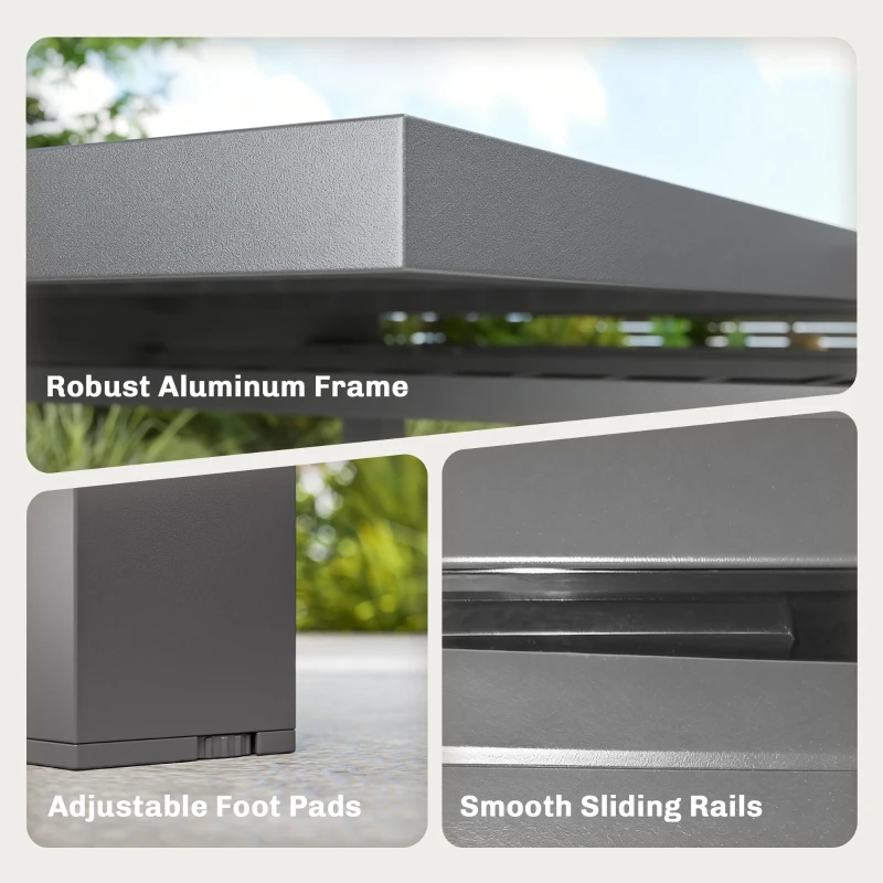 Outsunny Extending Garden Table for 4-8 People, Aluminium Outdoor Dining Table with Slatted Top, Dark Grey