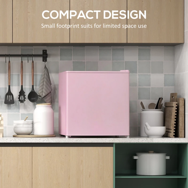 HOMCOM Tafelvriezer met 35 liter inhoud, kleine vrieskast met omkeerbare deur, Roze