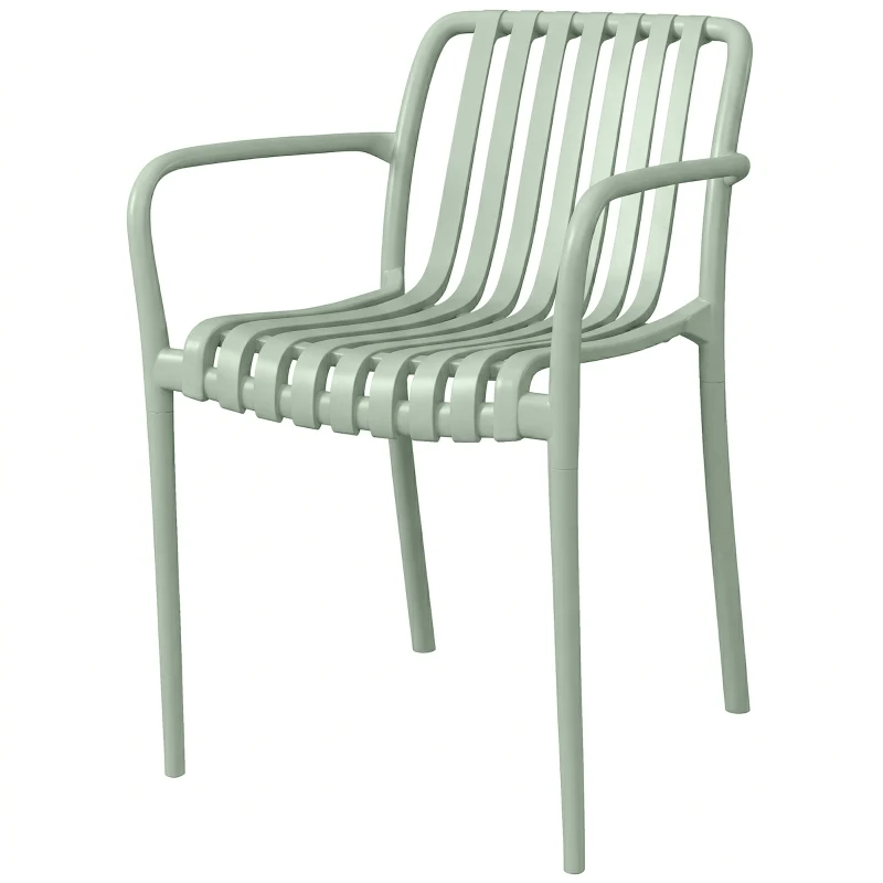 Outsunny Set 4 sedie giardino impilabili in polipropilene anti UV, Grigio verde