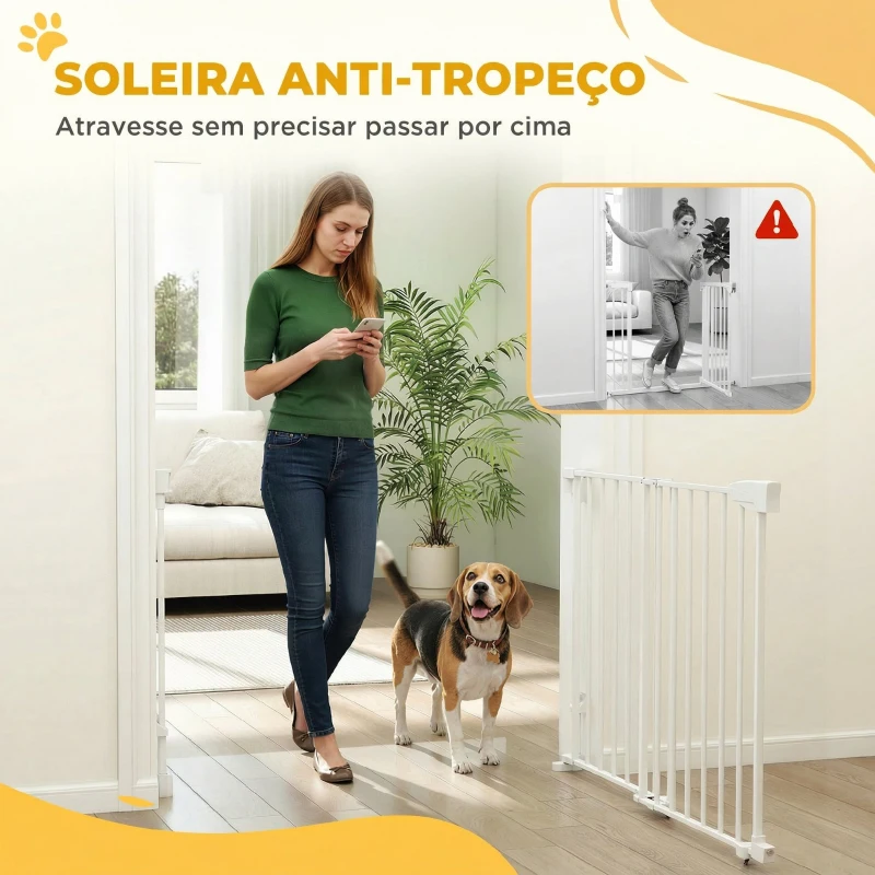 PawHut Barreira de Segurança para Cães 74,5-111,5 cm Porta com Fecho Automático Branco