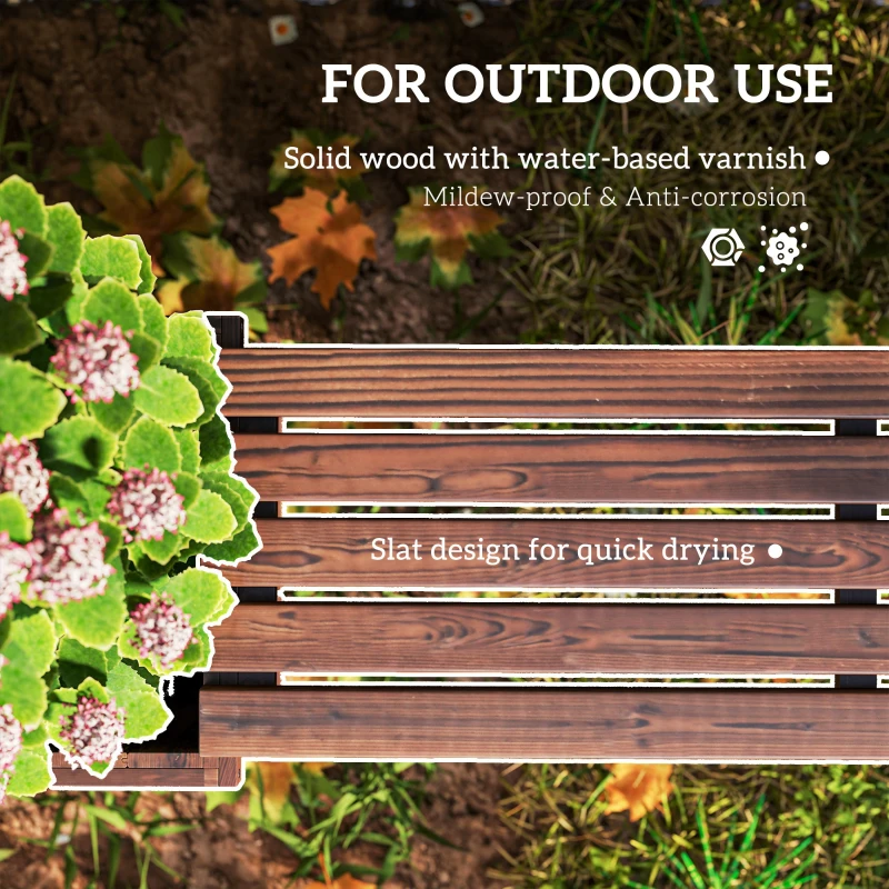 Outsunny Wooden Garden Planter & Bench Combination Garden Raised Bed Patio Park Carbonised Finish 176 x 38 x 40 cm