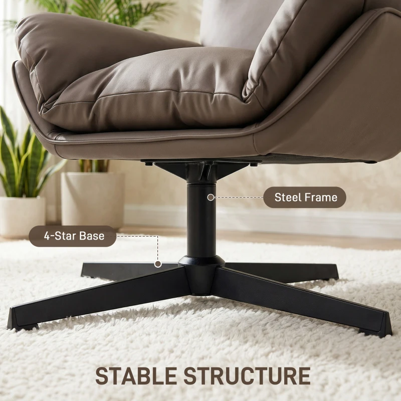 HOMCOM Accent Chair with 360 Swivel Armchair for Living Room with Padded Cushion Dark Brown