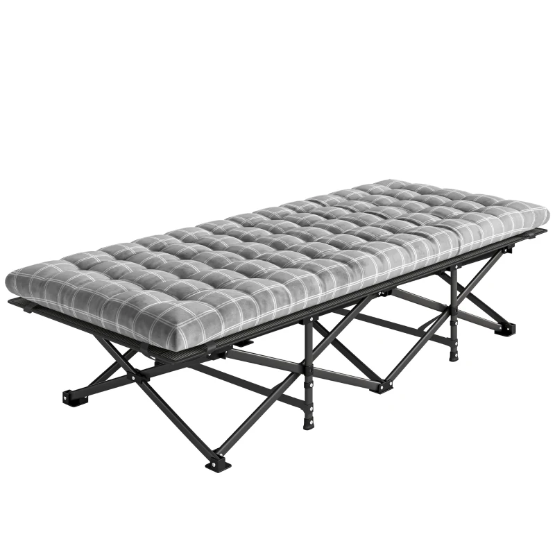 Outsunny Camping Cot with Soft Pad, 80cm Extra Wide Folding Cots with Side Pocket and Carry Bag, Grey