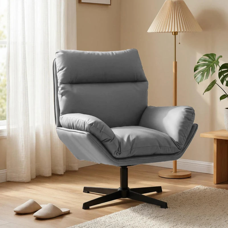 HOMCOM Accent Chair with 360 Swivel Armchair for Living Room with Padded Cushion Dark Grey