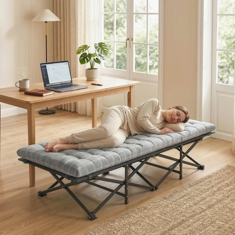 Outsunny Camping Cot with Soft Pad, 80cm Extra Wide Folding Cots with Side Pocket and Carry Bag, Grey