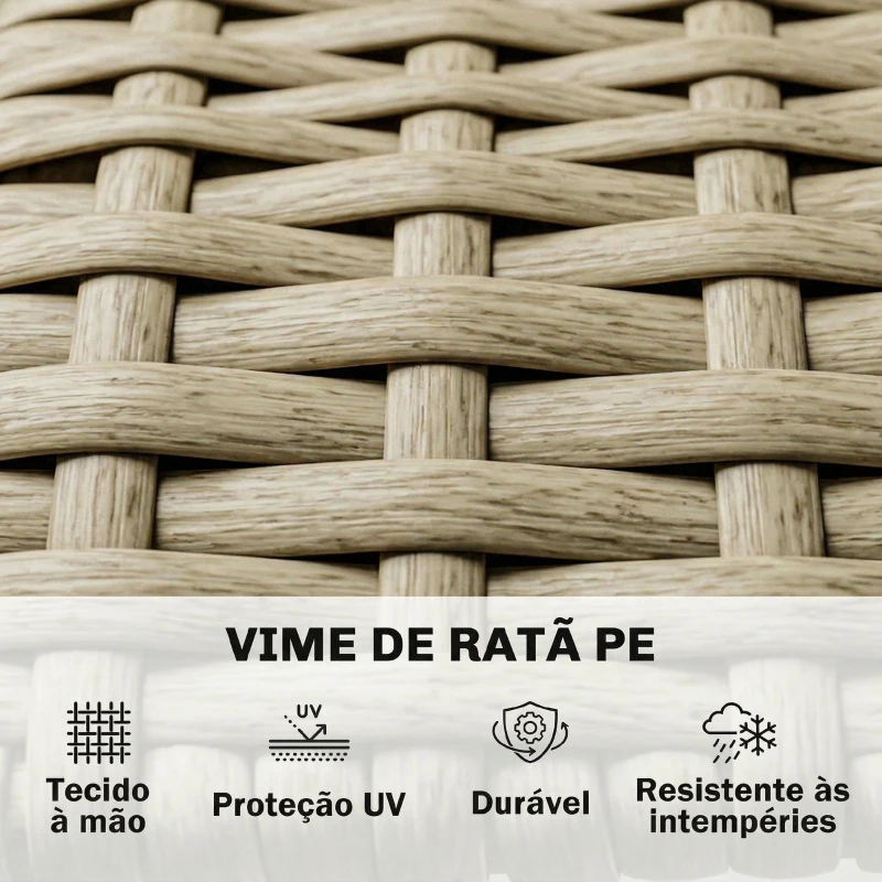 Outsunny Conjunto de Jardim em Vime de 3 peças com Sofá Modular de 3 e 2 Lugares Mesa Lateral e Mesa de Centro Bege