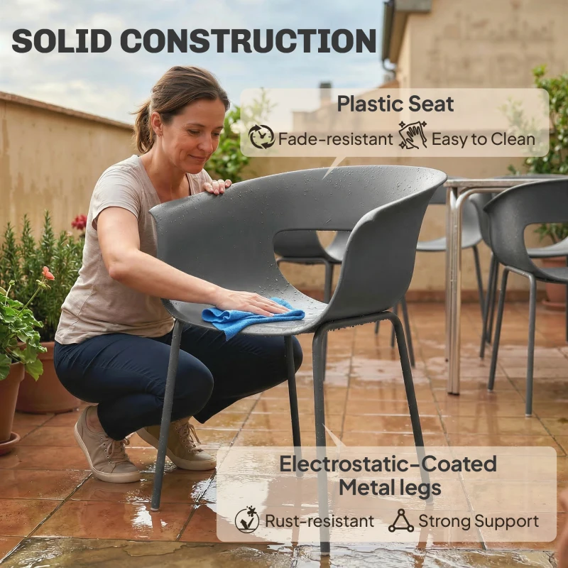 Outsunny Krzesła Ogrodowe 4 szt. ergonomiczne Krzesła Balkonowe z Wyciętym Designem Podłokietniki Odporne na Warunki Atmosferyczne Ciemnoszare