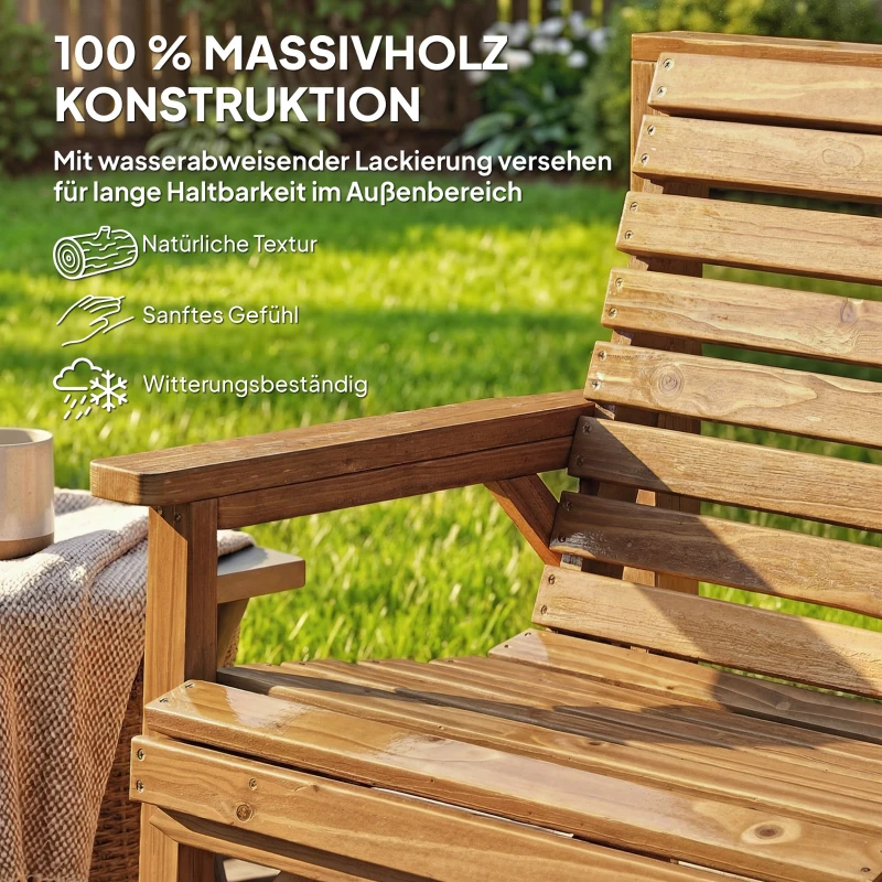 Outsunny Gartenstühle 3er-Set, Balkonmöbel Set mit Sonnenschirmloch, Gartenstuhl, Bank, abnehmbarem Tisch 121x65x90 cm Naturholz