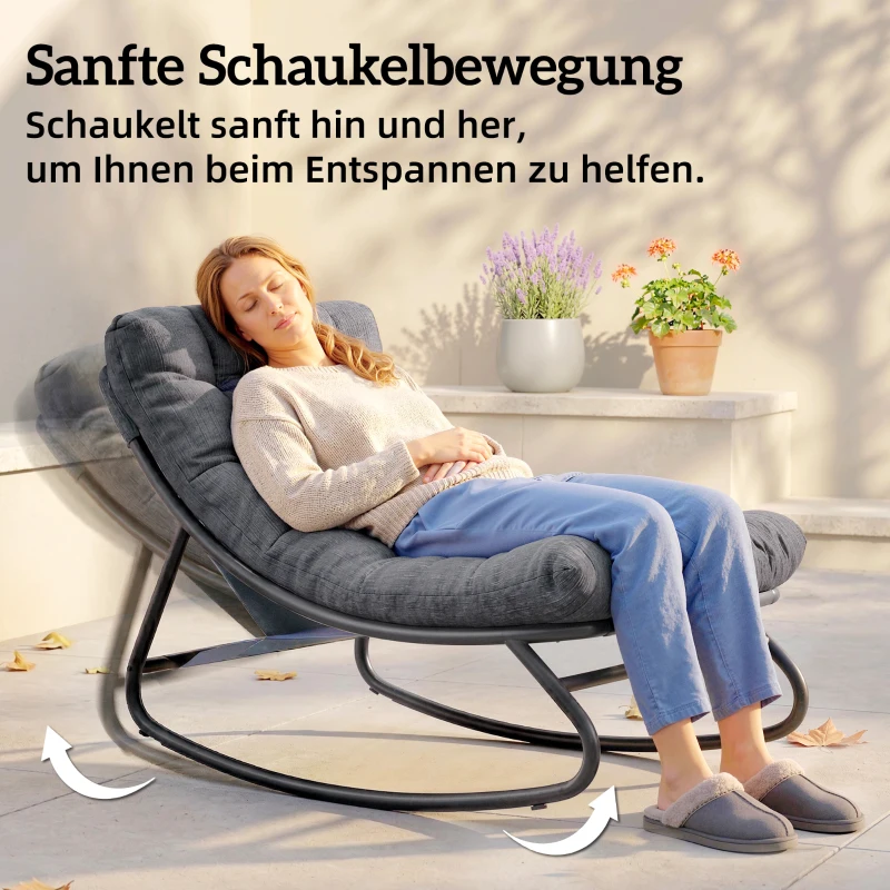 Outsunny Schaukelstuhl Schaukelsessel mit breitem Netzsitz dickem Kissen 101 x 66 x 63 cm Grau