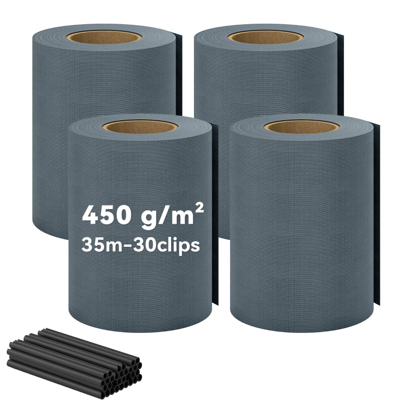 Outsunny Sichtschutzstreifen 4er Set Kunststoff UV-beständiger wasserdichter Sichtschutz mit Befestigungsclips 35 m x 19 cm Grau