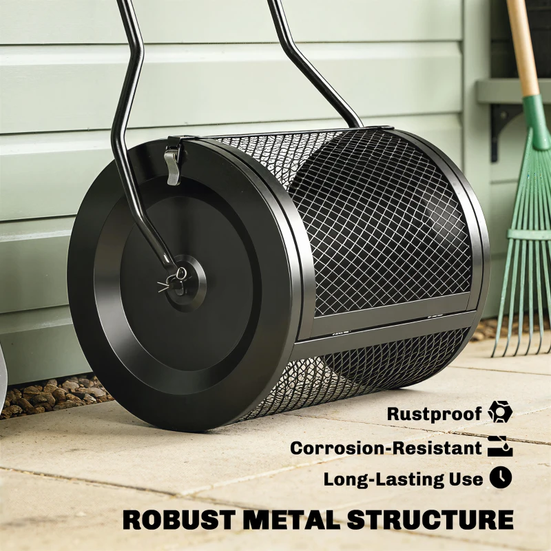 Outsunny Compost Spreader, 20" Peat Moss Spreader with Detachable U-Shaped Handle and Metal Mesh Basket