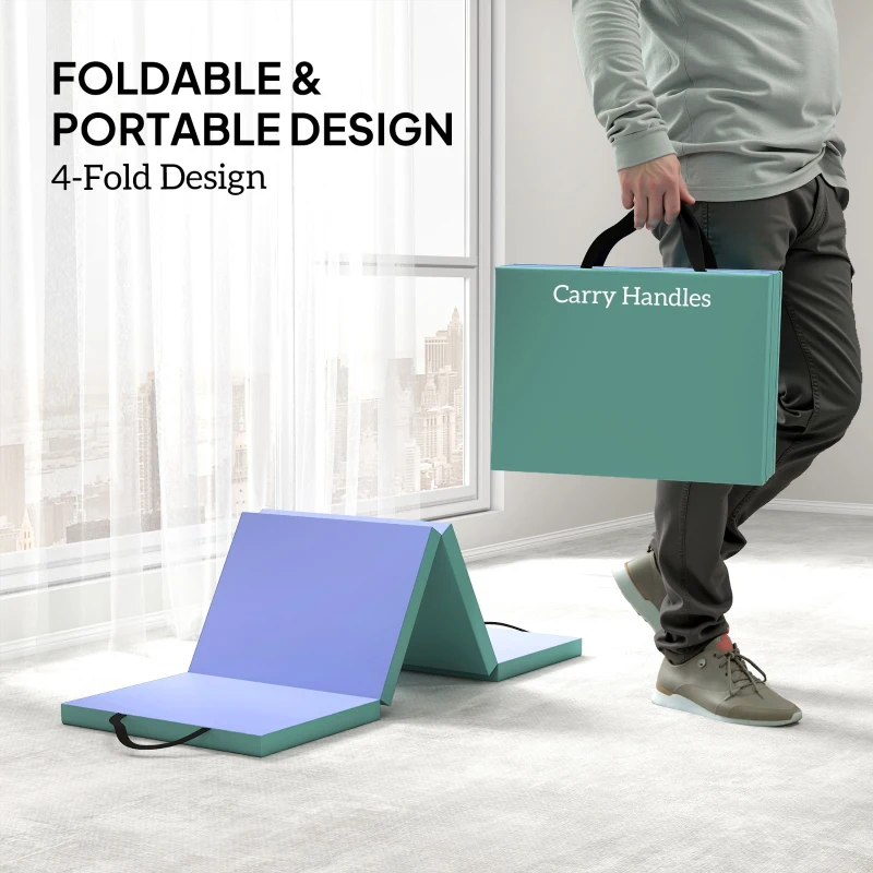 SPORTNOW Mata treningowa składana mata fitness z uchwytem do jogi, fitnessu, odporna na wodę, 180 x 60 x 5 cm, zielony+fioletowy