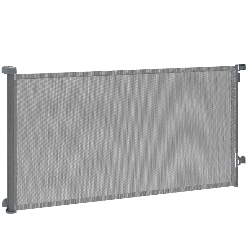 PawHut Barrera de Seguridad para Perros Retráctil Extensible hasta 180 cm de Ancho para Escaleras y Puertas Gris