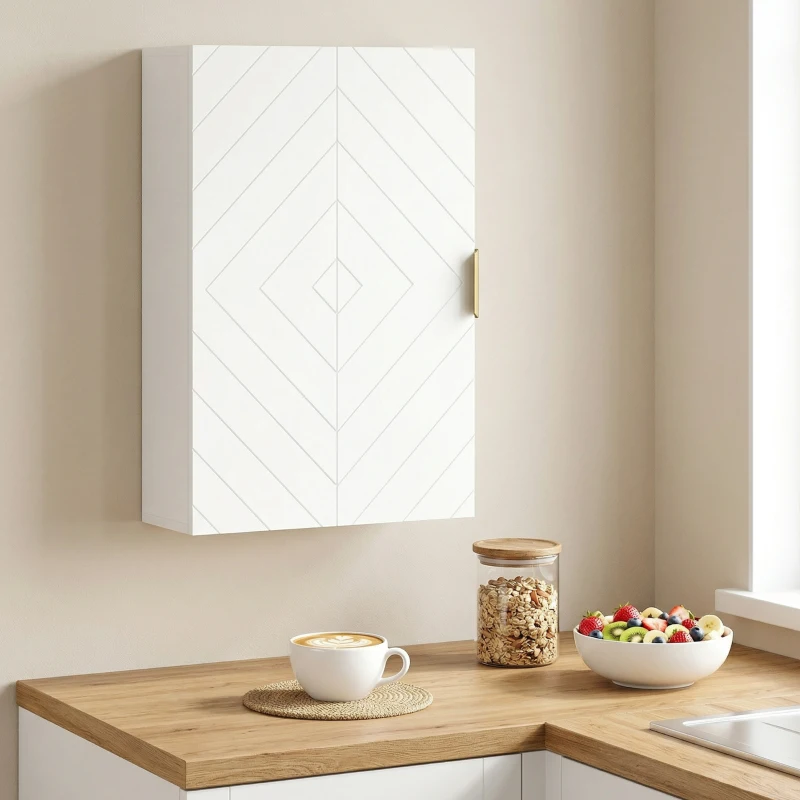 kleankin Mueble para Baño Suspendido con 1 Asa de Acero y Estantes Ajustables Estilo Moderno 40x15x60 cm Blanco