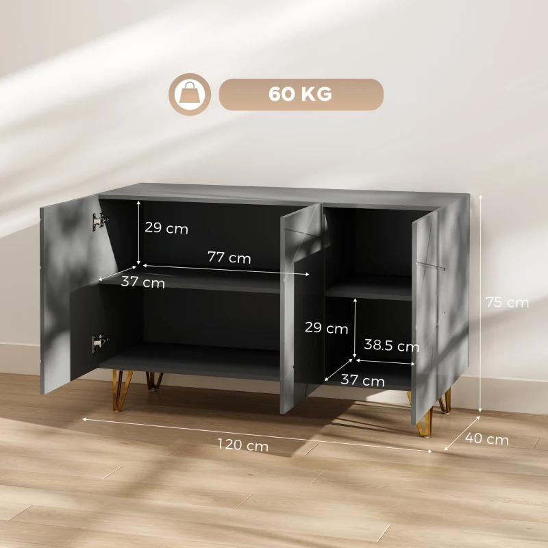 HOMCOM Modern Luxe High Gloss Sideboard, with Hairpin Legs, Grey