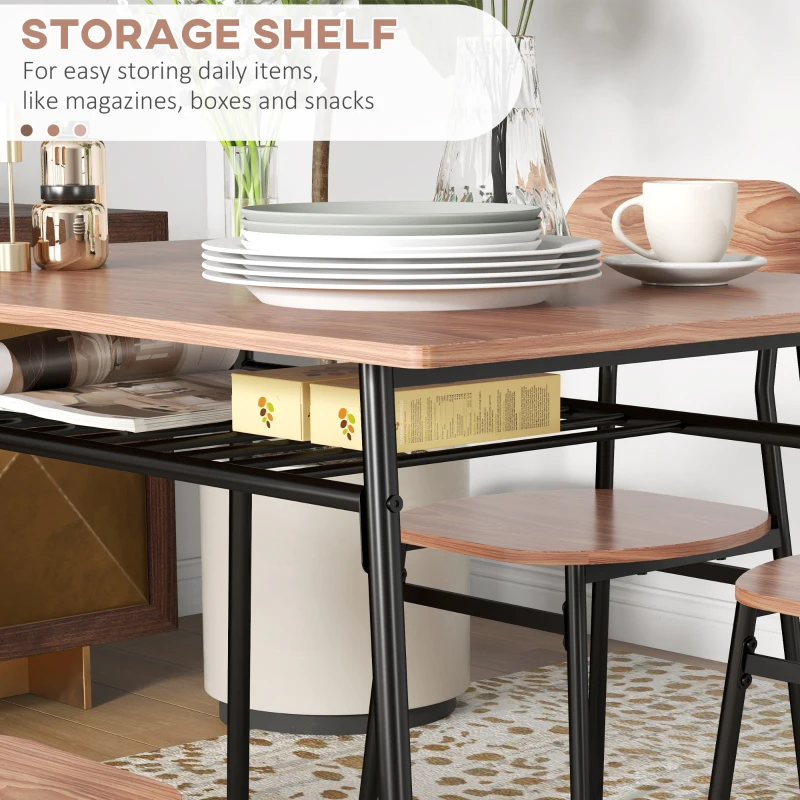 HOMCOM Zestaw jadalniany 5-częściowy, stół z 4 krzesłami, z półką