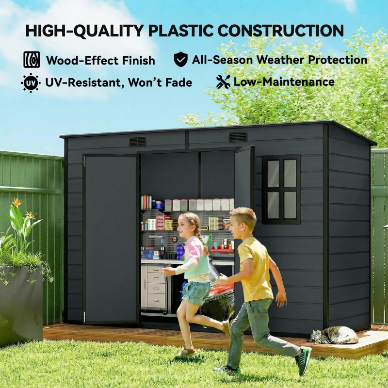 Outsunny 10 x 4 ft Resin Garden Shed, Outdoor Storage Shed with Floor, Windows, Lockable Doors and Vents, Dark Grey