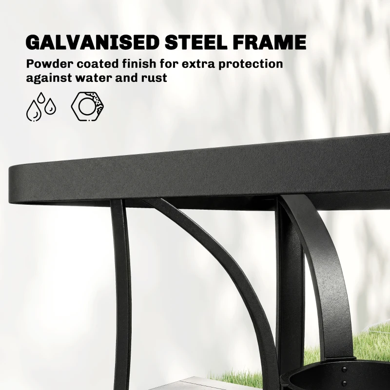 Outsunny Garden Dining Set for 4 with Umbrella Hole, Stackable Chairs and Rectangular Glass-Top Outdoor Table, Light Grey