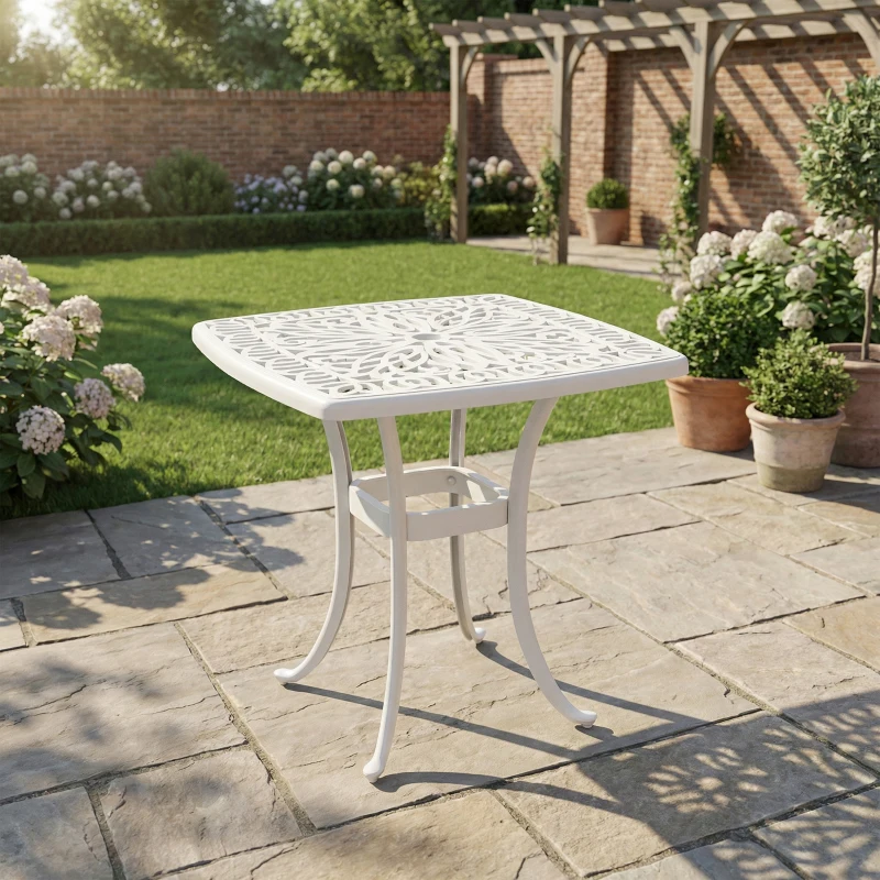 Outsunny Outdoor Garden Table with 38mm Dia. Umbrella Hole, Cast Aluminium Patio End Table with Anti-slip Foot Pads for Garden