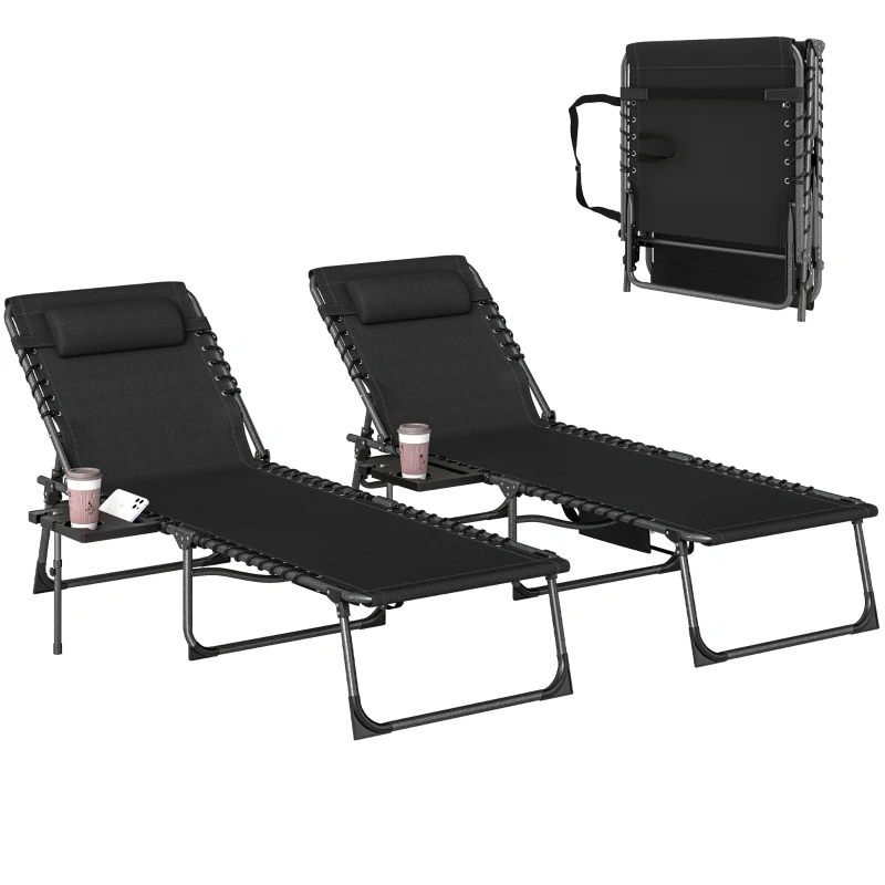 Outsunny Five-Position Reclining Sun Loungers Set of 2 - Black