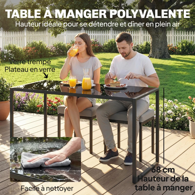 Outsunny Salon de Jardin Canapé d'Angle Extérieur 6 Pièces Coussins 10cm Table Haute et 2 Repose-pieds Gris