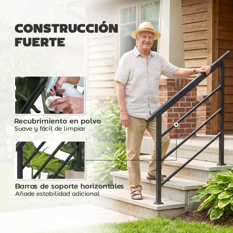 Outsunny Barandilla de Escalera 131 cm Pasamanos para Escalera con Kit de Instalación Ángulo Ajustable para 1-4 Escalones Negro