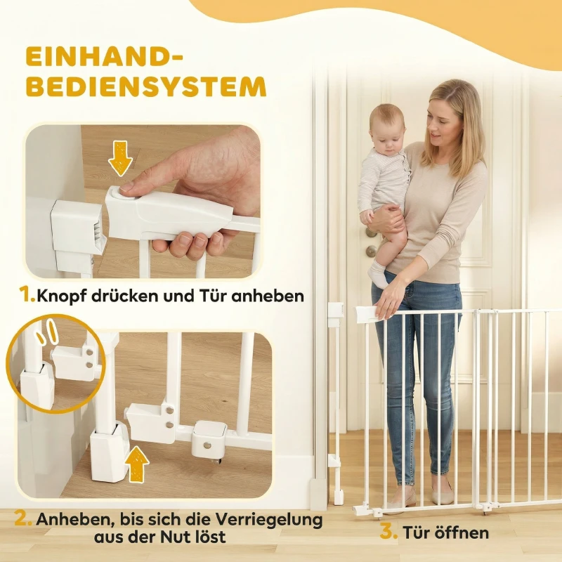 PawHut Traphek deurbeveiliging 74,5-111,5 cm deurhek met automatisch sluiten aan beide zijden met één hand te openen wit