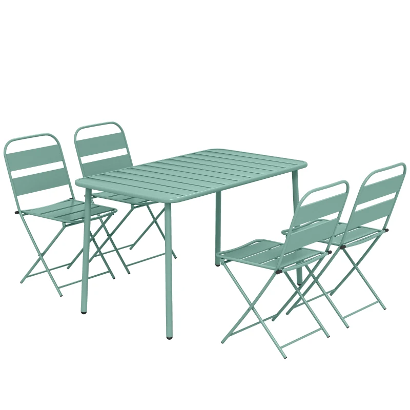 Outsunny Ensemble de Salle à Manger d'Extérieur 5 Pièces, Ensemble de Jardin pour 4 Personnes avec Plateau à Lattes et Chaises Pliantes, Vert Clair