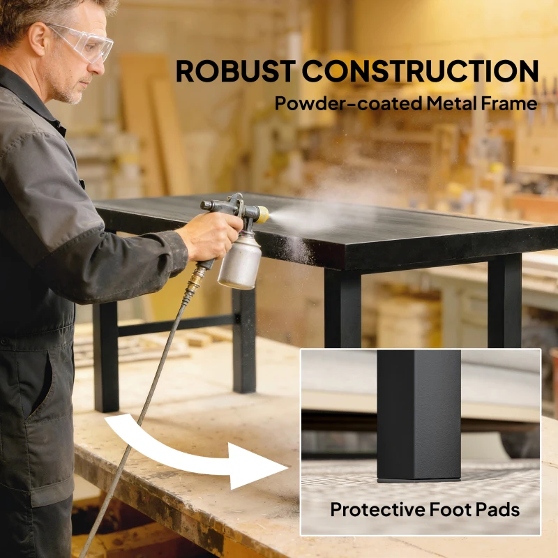 Outsunny Metal Garden Coffee Table, Outdoor Side Table with SPC Woodgrain Tabletop for Outside, 100 x 52 x 46cm, Dark Grey