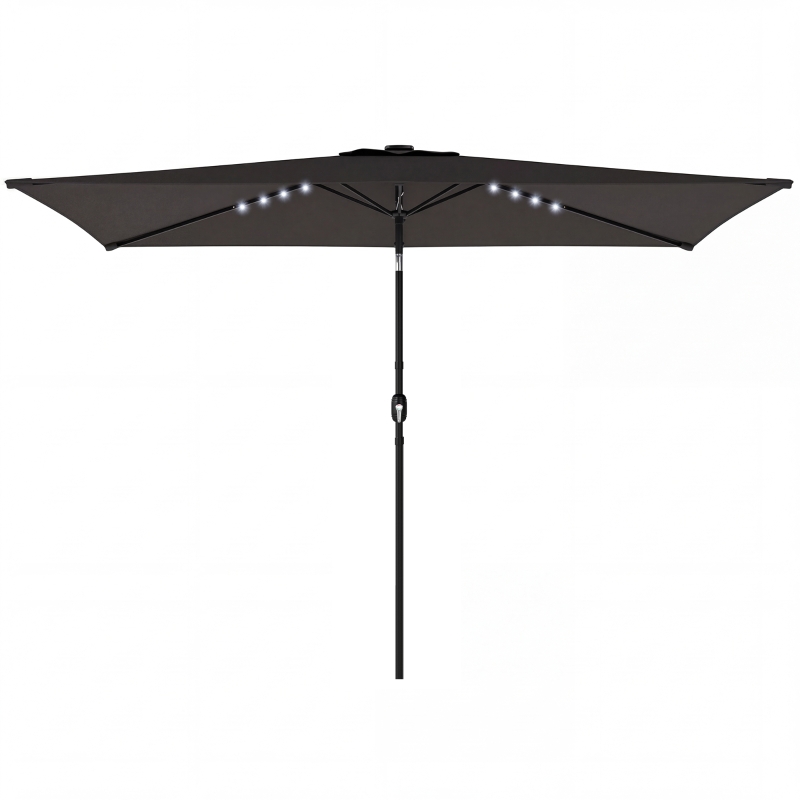Outsunny 3 x 2 m Garden Parasol Umbrella with LED Solar Light, Parasol Cover, Outdoor Market Patio Umbrella, Black