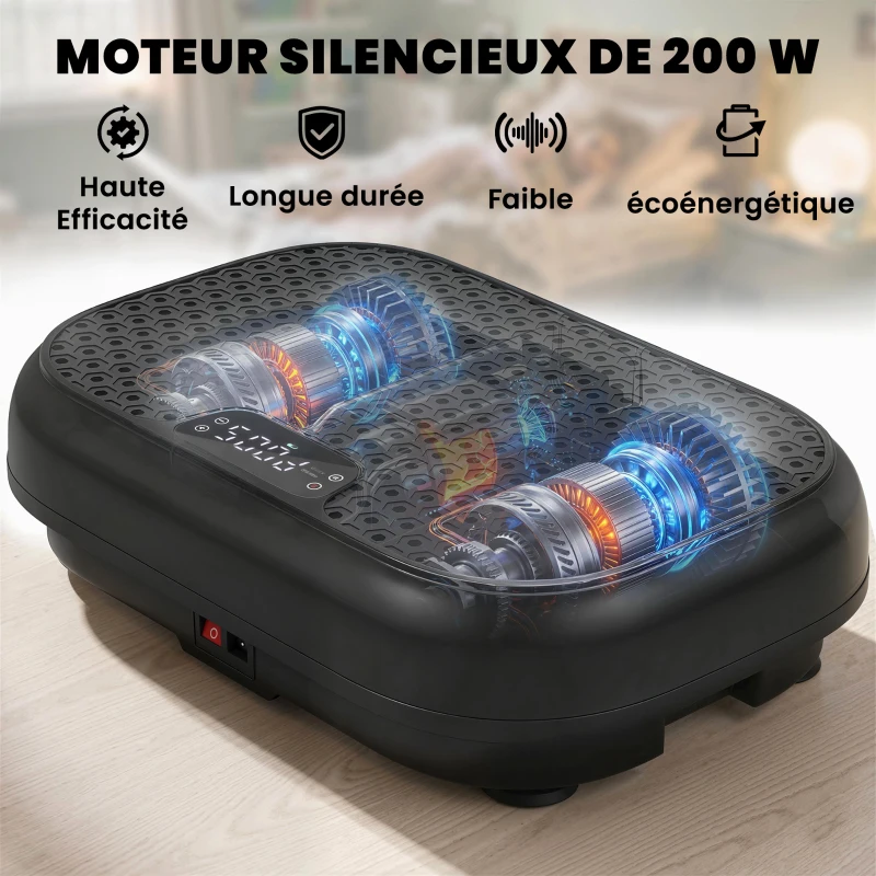 SPORTNOW Plateforme Vibrante Fitness Appareil de Musculation 200W Plaque Vibrante 120 Vitesse 5 Programmes Perte de Poids Noir