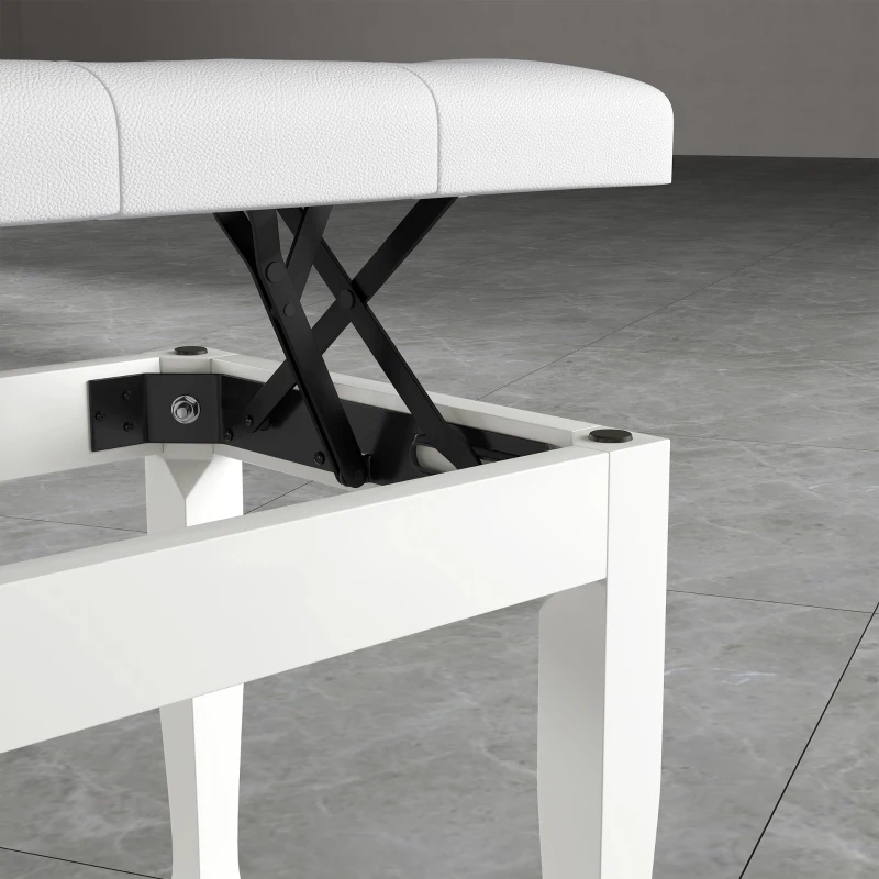 HOMCOM Pianokruk Verstelbaar in Hoogte, Pianobank met Kunstleren Kussen voor Piano Keyboard 64 x 35 x 45-55 cm Wit