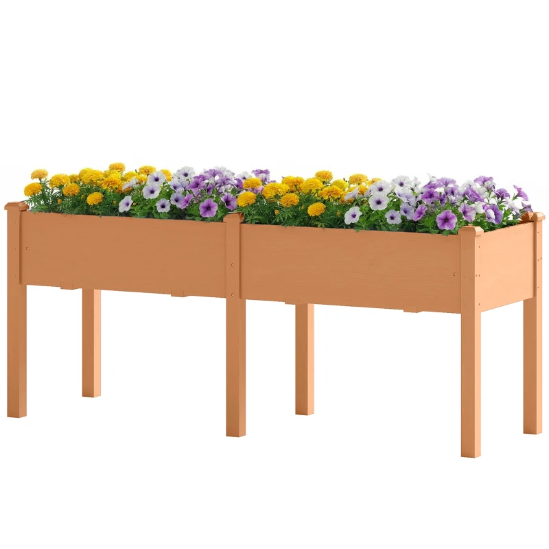 Outsunny Floreira Elevada de Madeira 184x59x76,5 cm com 6 Orifícios de Drenagem para Cultivo Plantas Flores Castanho