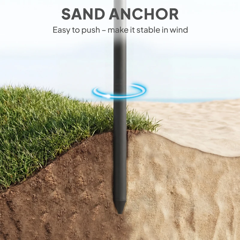 Outsunny 1.8 m Beach Umbrella Parasol with Sand Anchor, Portable 30° Tilting Patio Sun Shade with Adjustable Height, Grey/White