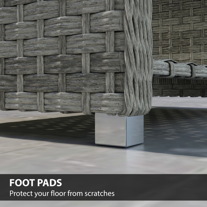 Outsunny Outdoor Coffee Table with Storage Shelf, PE Rattan Side Table with Slatted Top and Foot Pads, Grey