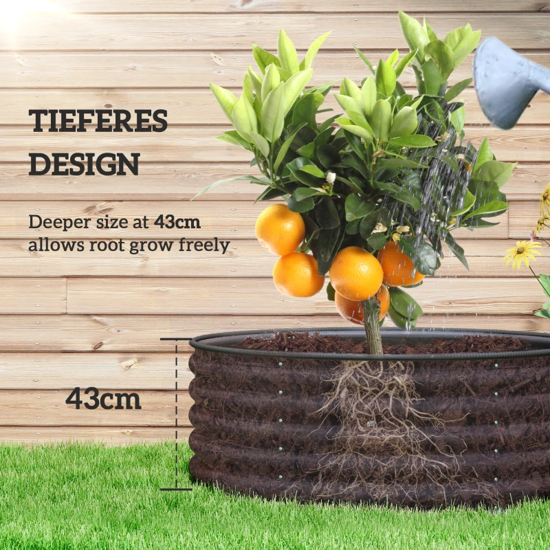 Outsunny Galvanised Raised Garden Bed with Safety Edging, Outdoor Raised Planter Box with Gloves, 120 x 120 x 43cm, Dark Grey