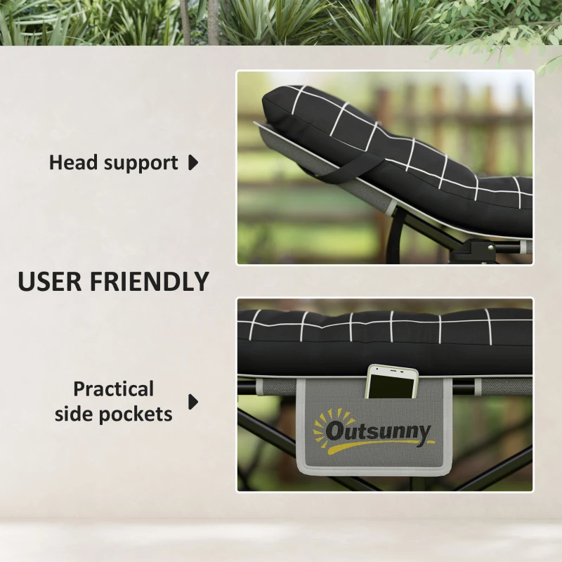 Outsunny 67cm Wide Folding Bed, Camping Cot for Adults with Mattress, Storage Pocket, Carry Bag, Max Load 150kg, Black