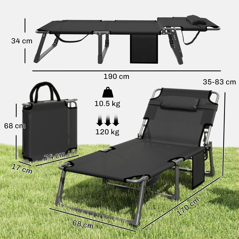 Outsunny Folding Sun Loungers for Garden Set of 2, 5-Position Oversized Camping Bed Recliner with Cushions, Blue