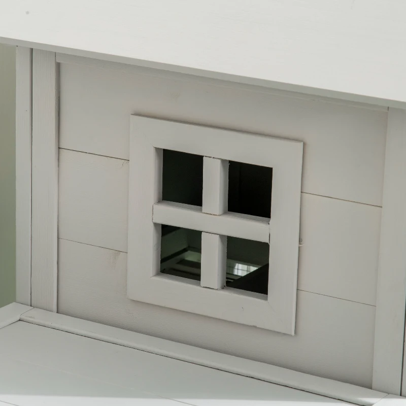 PawHut Indoor Rabbit Hutch, Guinea Pig Cage, with Slide-Out Tray, Large Fenced Area - Light Grey