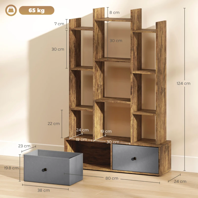 HOMCOM 12 Shelf Storage Unit, with Drawers - Brown