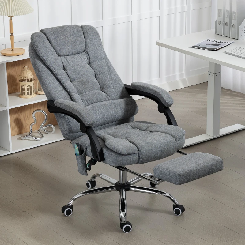 Vinsetto Fauteuil de bureau massant et chauffant, chaise de bureau, hauteur réglable, dossier inclinable, 65x70x111-119cm, gris