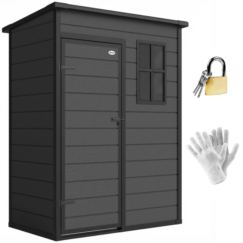 Outsunny 5' x 3' Garden Shed with Floor, Outdoor Storage Shed with Lockable Door, Window and Vent, Dark Grey