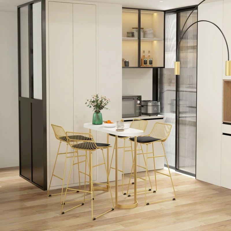 HOMCOM Lot de 4 chaises de bar design acier filaire doré avec coussin noir repose-pieds convient pour tables de 104-109 cm