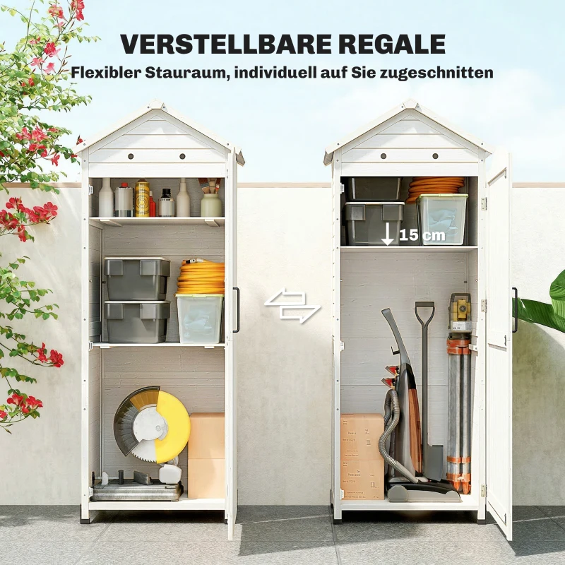 Outsunny Gartenschrank Holz extra hohe Geräteschuppen mit verstellbar Ablage magnetisch Tür galvanisiert Dach Belüftung